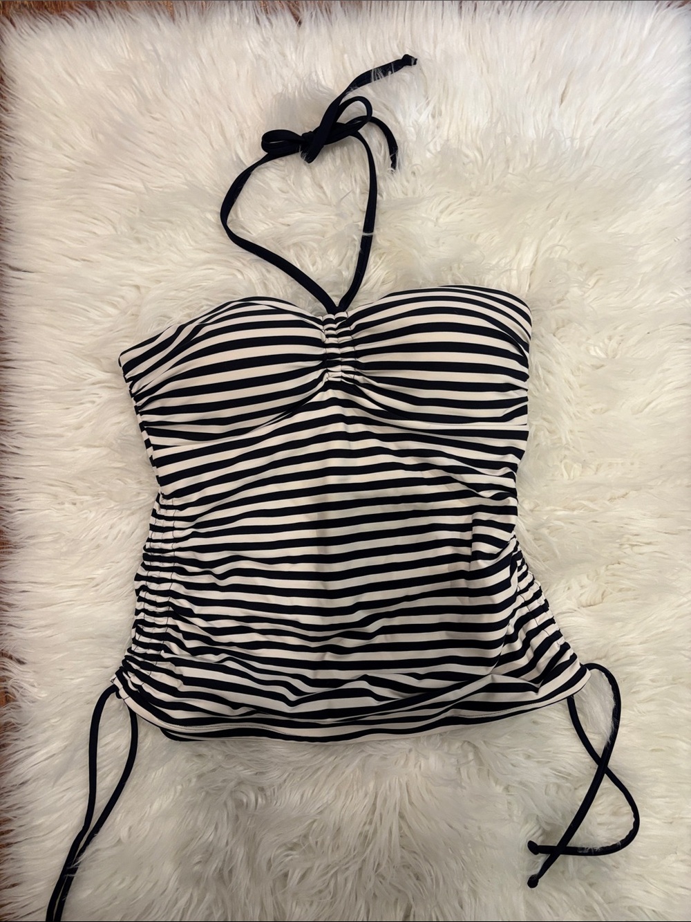 Boden Black and White Striped Tankini Top